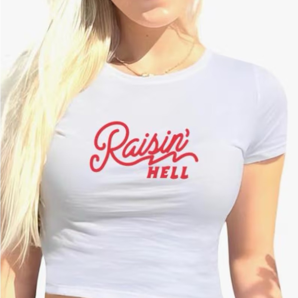 White Graphic Tee with Red Print
